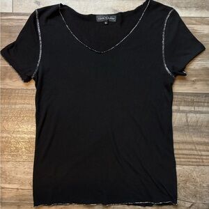 FLORA ASHLEY Black Top with Metallic Contrast Stitching, MEDIUM